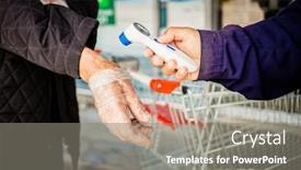  Presentation with temperature - Beautiful presentation theme featuring checking-a-customer-temperature-coronavirus backdrop and a gray colored foreground