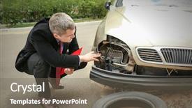  Presentation with car accident - PPT layouts having checking broken car after accident background and a gray colored foreground