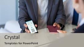  Presentation with flight - Theme enhanced with checking electronic flight ticket airport background and a light gray colored foreground