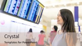  Presentation with departure board - Slide deck featuring checking flight number on board background and a soft green colored foreground