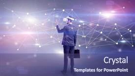  Presentation with glasses - Theme featuring checking life-sized connectivity project background and a  colored foreground