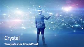  Presentation with glasses - Cool new PPT layouts with checking life-sized connectivity project backdrop and a  colored foreground