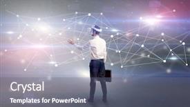  Presentation with businessman standing on mountain top - Cool new slide deck with checking life-sized connectivity project backdrop and a  colored foreground