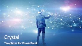  Presentation with businessman standing on maze - Presentation design consisting of checking life-sized connectivity project background and a teal colored foreground