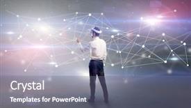  Presentation with businessman standing on maze - Presentation design consisting of checking life-sized connectivity project background and a gray colored foreground