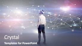  Presentation with glasses - Presentation design consisting of checking life-sized connectivity project background and a  colored foreground