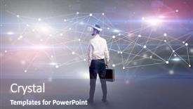  Presentation with glasses - Slide set enhanced with checking life-sized connectivity project background and a  colored foreground