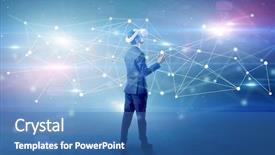  Presentation with businessman standing on mountain top - Audience pleasing slides consisting of checking life-sized connectivity project backdrop and a  colored foreground