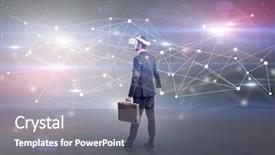  Presentation with businessman standing on mountain top - Cool new theme with checking life-sized connectivity project backdrop and a  colored foreground