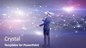  Presentation with glasses - Slide deck with checking life-sized connectivity project background and a  colored foreground