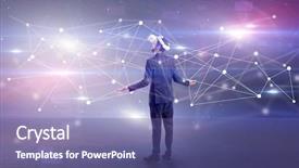  Presentation with glasses - Beautiful slides featuring checking life-sized connectivity project backdrop and a  colored foreground