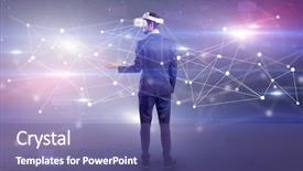  Presentation with businessman standing on maze - Cool new slide deck with checking life-sized connectivity project backdrop and a  colored foreground