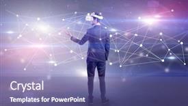  Presentation with businessman standing on mountain top - Presentation theme with checking life-sized connectivity project background and a  colored foreground