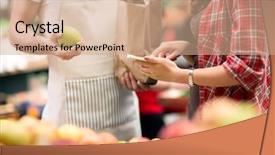  Presentation with food market - Colorful PPT theme enhanced with checking list at food mark backdrop and a coral colored foreground