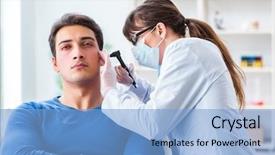  Presentation with medical ear - Presentation theme with checking patients ear during medical background and a light blue colored foreground