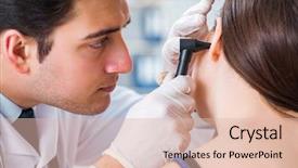  Presentation with ear medical - PPT theme consisting of checking patients ear during medical background and a lemonade colored foreground