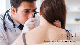  Presentation with medical ear - Cool new PPT layouts with checking patients ear during medical backdrop and a  colored foreground