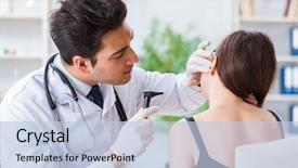  Presentation with ear medical - Slides having checking patients ear during medical background and a light blue colored foreground