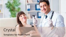  Presentation with medical ear - Theme with checking patients ear during medical background and a soft green colored foreground