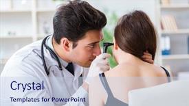  Presentation with ear medical - Slide deck consisting of checking patients ear during medical background and a sky blue colored foreground