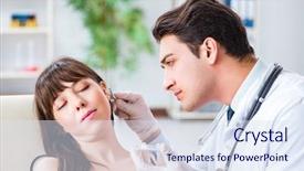  Presentation with ear medical - Cool new PPT layouts with checking patients ear during medical backdrop and a sky blue colored foreground