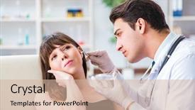  Presentation with ear medical - Presentation design having checking patients ear during medical background and a  colored foreground