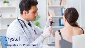  Presentation with medical ear - Presentation featuring checking patients ear during medical background and a  colored foreground