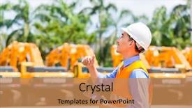  Presentation with construction site construction - Presentation theme consisting of engineer checking plans on construction background and a coral colored foreground