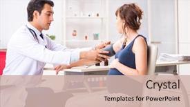  Presentation with pregnant woman doctor - Audience pleasing PPT layouts consisting of checking pregnant woman's blood backdrop and a soft green colored foreground
