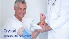 Presentation with blood pressure - Colorful PPT theme enhanced with checking senior mans blood pressure backdrop and a  colored foreground