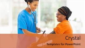  Presentation with blood pressure - PPT layouts enhanced with checking senior patient's blood background and a red colored foreground