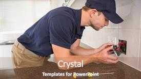  Presentation with connections - Cool new PPT theme with checking the connections of electrical backdrop and a tawny brown colored foreground