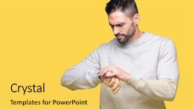  Presentation with time - Audience pleasing PPT theme consisting of checking the time on wrist backdrop and a  colored foreground
