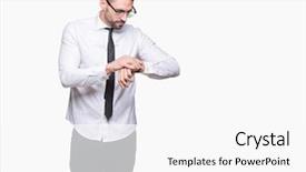  Presentation with young man wearing a hat - Cool new slide deck with checking the time on wrist backdrop and a  colored foreground