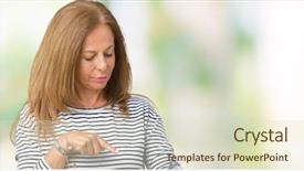  Presentation with arabian woman wearing hijab muslim - Theme having checking the time on wrist background and a  colored foreground