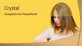  Presentation with arabic woman beautiful muslim face - Theme enhanced with checking the time on wrist background and a yellow colored foreground