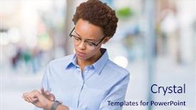  Presentation with african american business - Presentation design consisting of checking the time on wrist background and a sky blue colored foreground