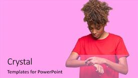  Presentation with african american couples on the mountains - Beautiful PPT theme featuring checking the time on wrist backdrop and a  colored foreground