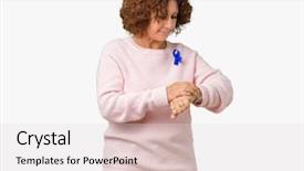  Presentation with healthcare dark blue ribbon - Presentation theme featuring checking the time on wrist background and a light gray colored foreground