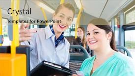  Presentation with commuter - Presentation theme consisting of checking tickets in commuter bus background and a soft green colored foreground