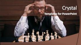  Presentation with chess - Audience pleasing presentation design consisting of chess player thinking about game backdrop and a tawny brown colored foreground