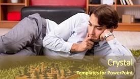 Presentation with chess - Cool new presentation design with young handsome boss playing chess backdrop and a tawny brown colored foreground
