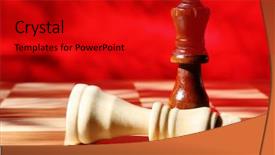  Presentation with chess pieces - Audience pleasing PPT theme consisting of checkmate wooden king and queen backdrop and a  colored foreground