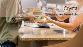  Presentation with books - Cool new presentation theme with checkout counter in library backdrop and a coral colored foreground