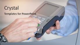  Presentation with code - PPT layouts enhanced with checkout machines - entering pin code on wireless background and a lemonade colored foreground