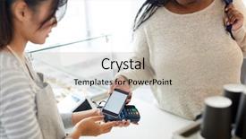  Presentation with purchase and supply chain - Slides with checkout machines - young female paying for purchase background and a mint green colored foreground