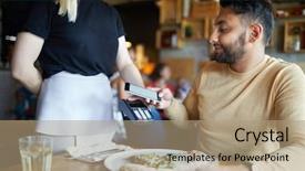  Presentation with smartphone - Cool new theme with checkout machines - young man holding his smartphone backdrop and a coral colored foreground