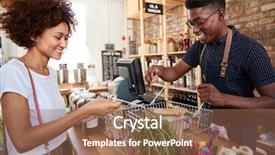  Presentation with grocery store - Slide set having checkout of sustainable plastic free background and a coral colored foreground