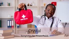  Presentation with working in a clinic - PPT theme with checks safety hospital - female doctor working at clinic background and a coral colored foreground