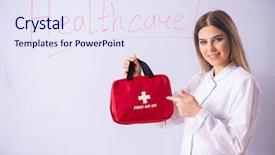  Presentation with female - Slides having checks safety hospital - young female doctor standing background and a sky blue colored foreground